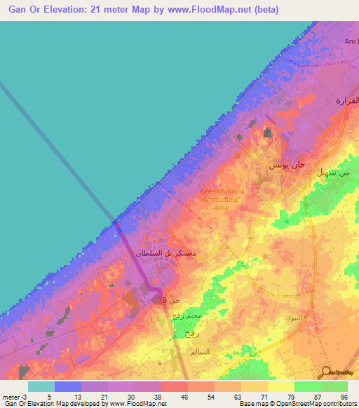 Gan Or,Palestinian Territory Elevation Map