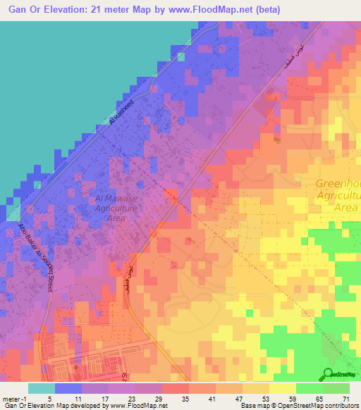 Gan Or,Palestinian Territory Elevation Map