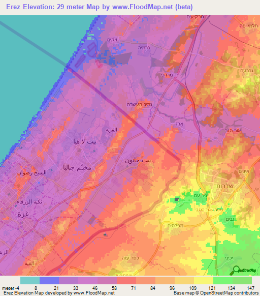 Erez,Palestinian Territory Elevation Map