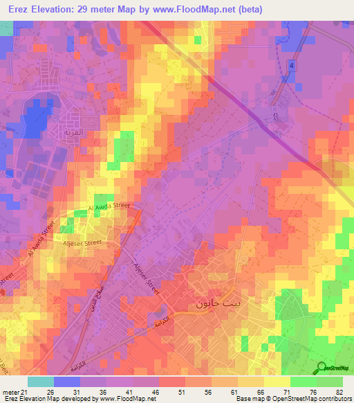 Erez,Palestinian Territory Elevation Map