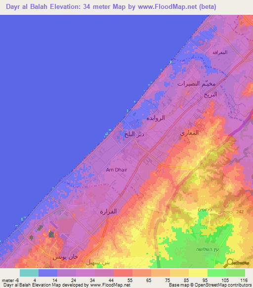 Dayr al Balah,Palestinian Territory Elevation Map