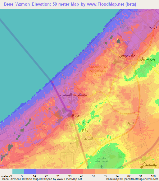 Bene `Azmon,Palestinian Territory Elevation Map