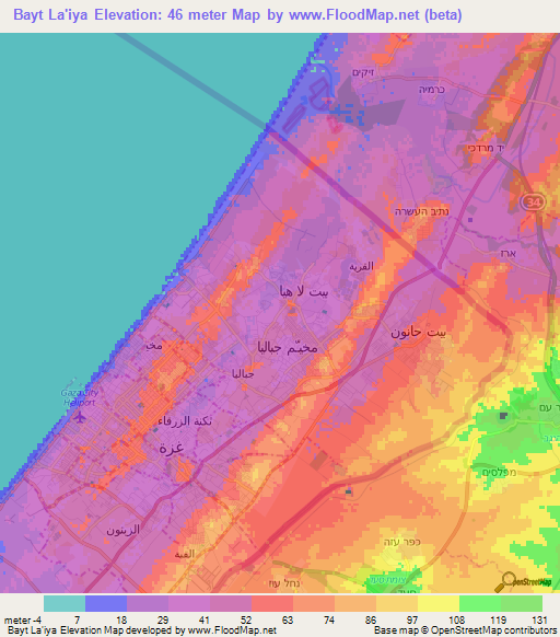 Bayt La'iya,Palestinian Territory Elevation Map