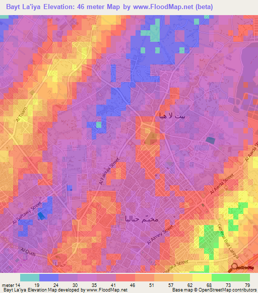 Bayt La'iya,Palestinian Territory Elevation Map