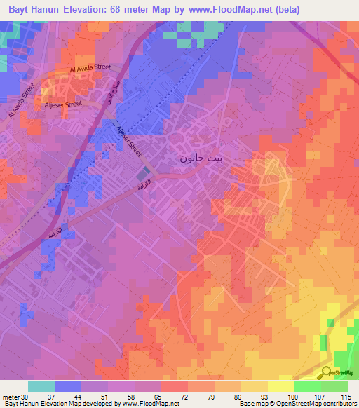 Bayt Hanun,Palestinian Territory Elevation Map