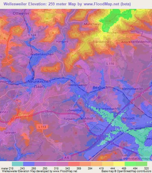 Wellesweiler,Germany Elevation Map