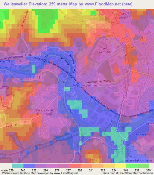 Wellesweiler,Germany Elevation Map