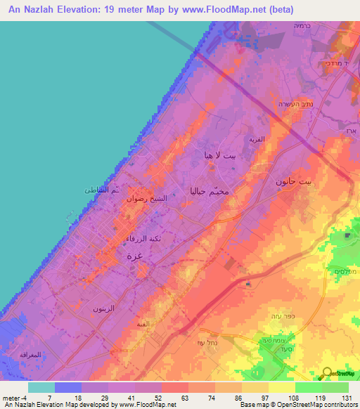 An Nazlah,Palestinian Territory Elevation Map