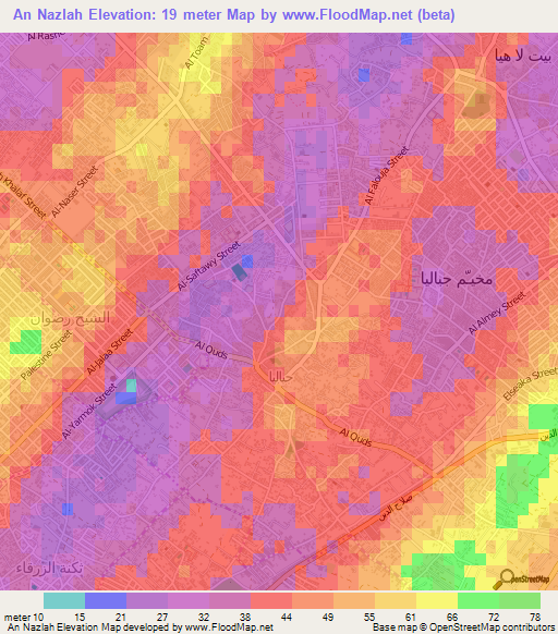 An Nazlah,Palestinian Territory Elevation Map
