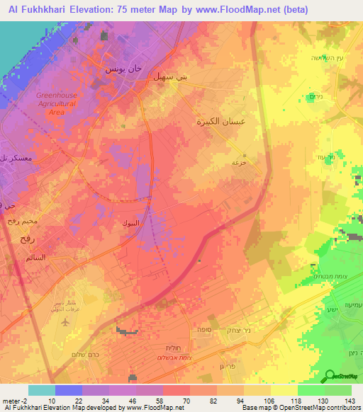 Al Fukhkhari,Palestinian Territory Elevation Map