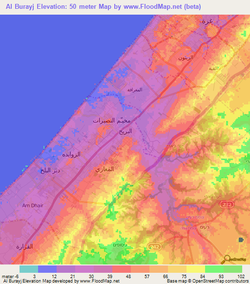 Al Burayj,Palestinian Territory Elevation Map