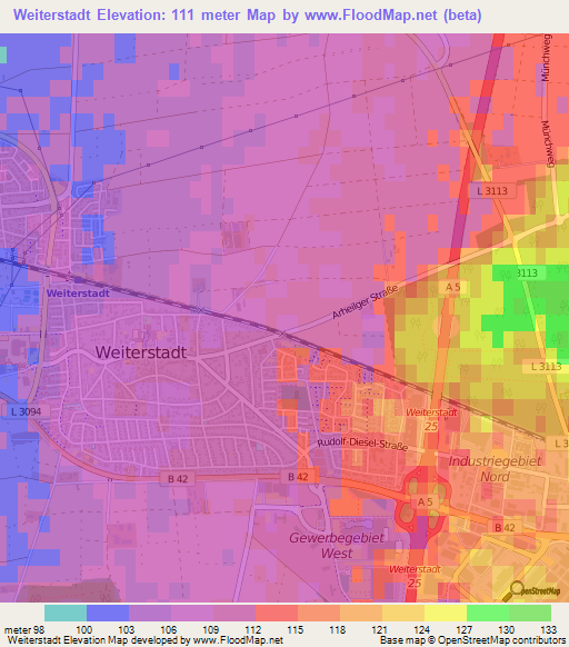 Weiterstadt,Germany Elevation Map