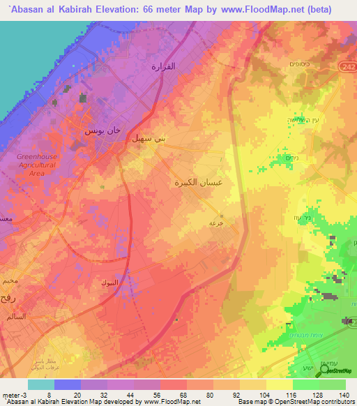 `Abasan al Kabirah,Palestinian Territory Elevation Map