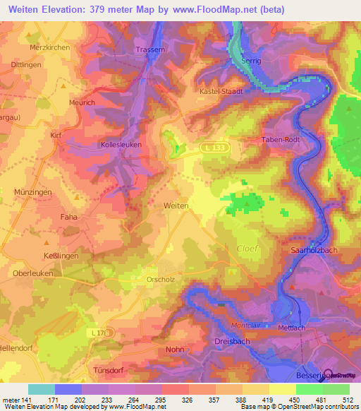 Weiten,Germany Elevation Map