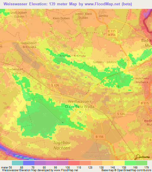 Weisswasser,Germany Elevation Map