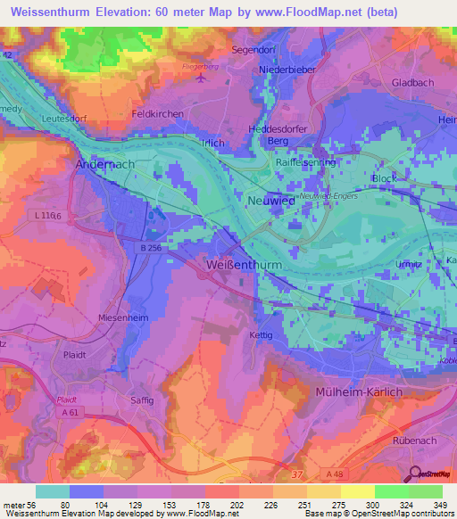 Weissenthurm,Germany Elevation Map