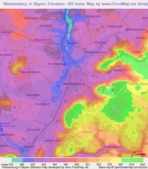 Weissenburg in Bayern,Germany Elevation Map