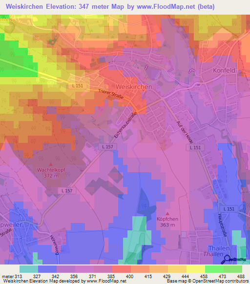 Weiskirchen,Germany Elevation Map