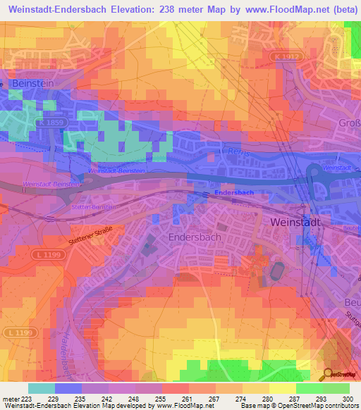 Weinstadt-Endersbach,Germany Elevation Map