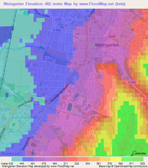 Weingarten,Germany Elevation Map