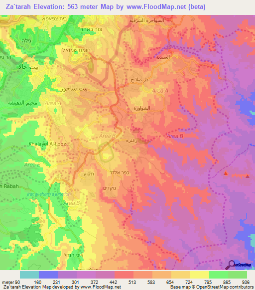 Za`tarah,Palestinian Territory Elevation Map