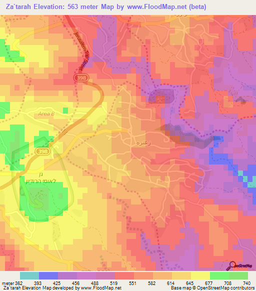 Za`tarah,Palestinian Territory Elevation Map