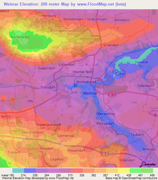 Weimar,Germany Elevation Map