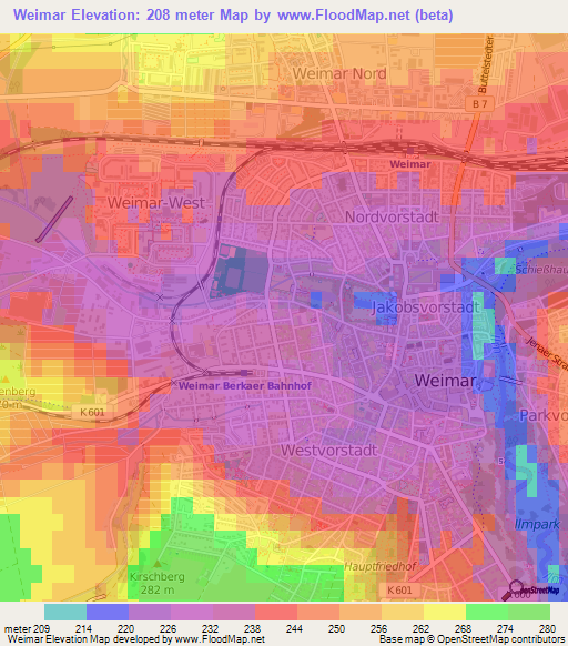 Weimar,Germany Elevation Map