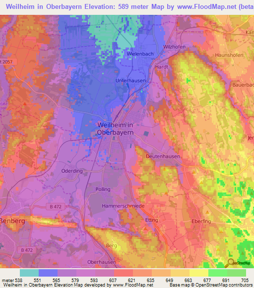 Weilheim in Oberbayern,Germany Elevation Map