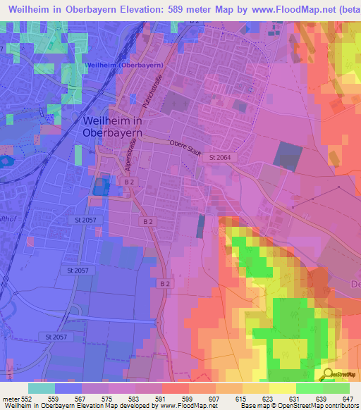 Weilheim in Oberbayern,Germany Elevation Map