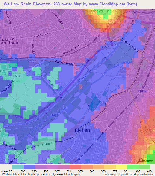 Weil am Rhein,Germany Elevation Map