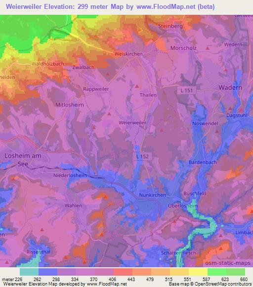 Weierweiler,Germany Elevation Map