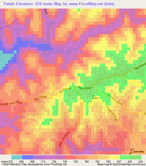 Yattah,Palestinian Territory Elevation Map