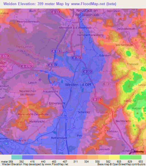 Weiden,Germany Elevation Map