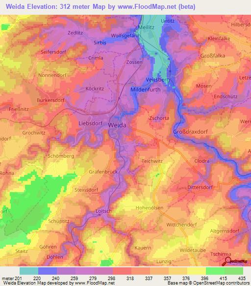 Weida,Germany Elevation Map