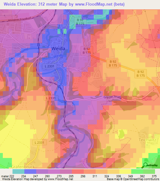 Weida,Germany Elevation Map