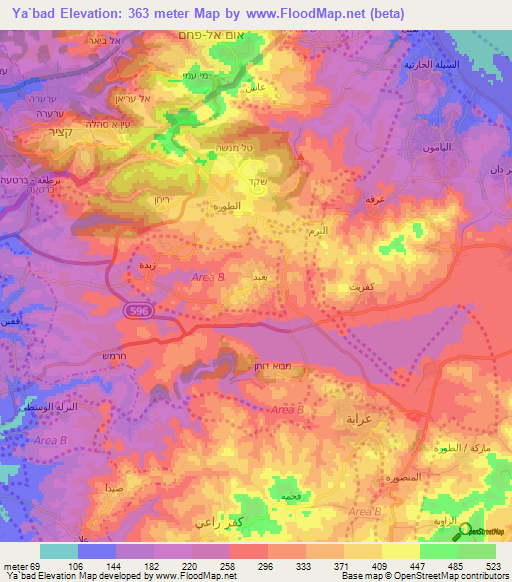 Ya`bad,Palestinian Territory Elevation Map