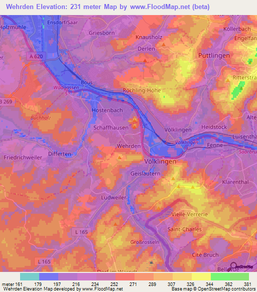 Wehrden,Germany Elevation Map