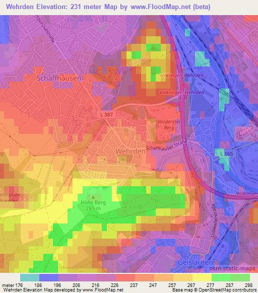 Wehrden,Germany Elevation Map