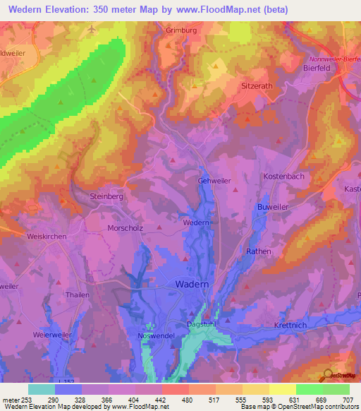 Wedern,Germany Elevation Map