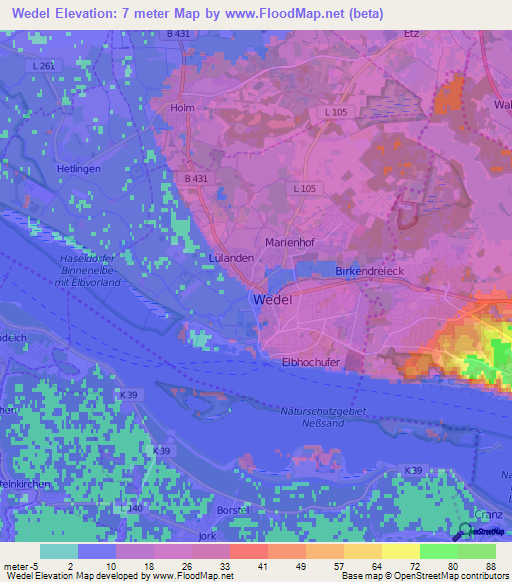 Wedel,Germany Elevation Map