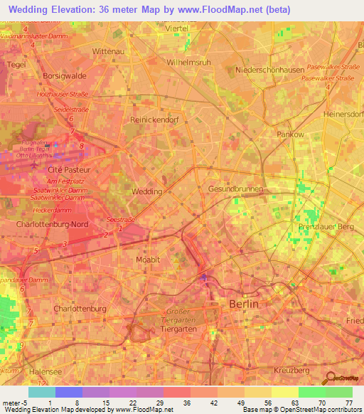 Wedding,Germany Elevation Map