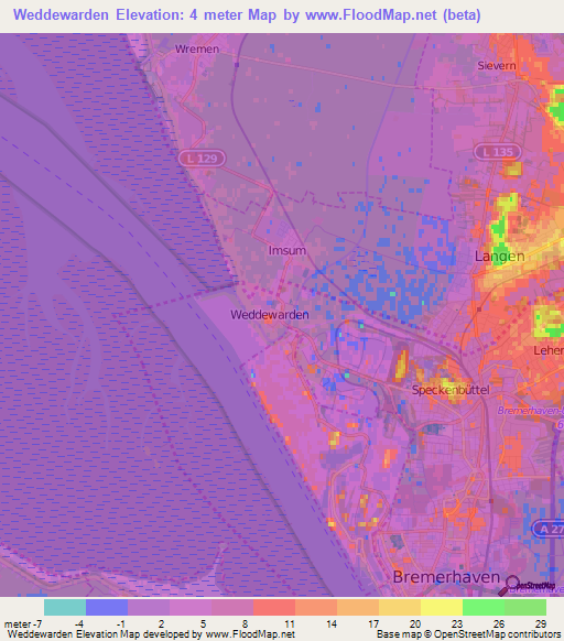 Weddewarden,Germany Elevation Map