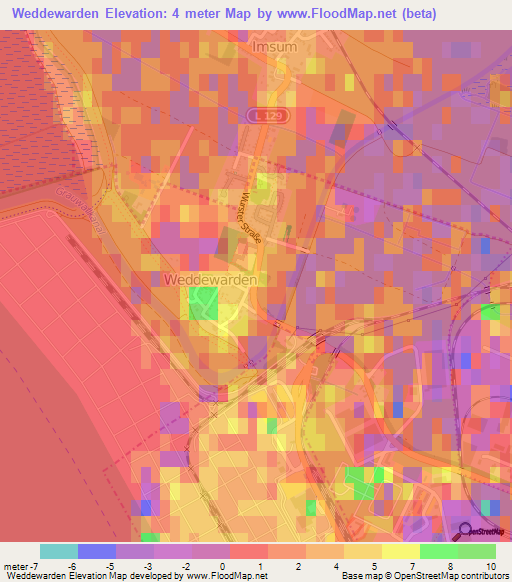 Weddewarden,Germany Elevation Map