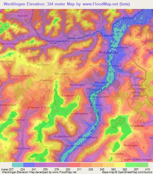 Wecklingen,Germany Elevation Map