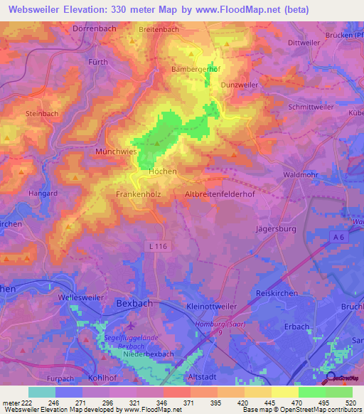 Websweiler,Germany Elevation Map