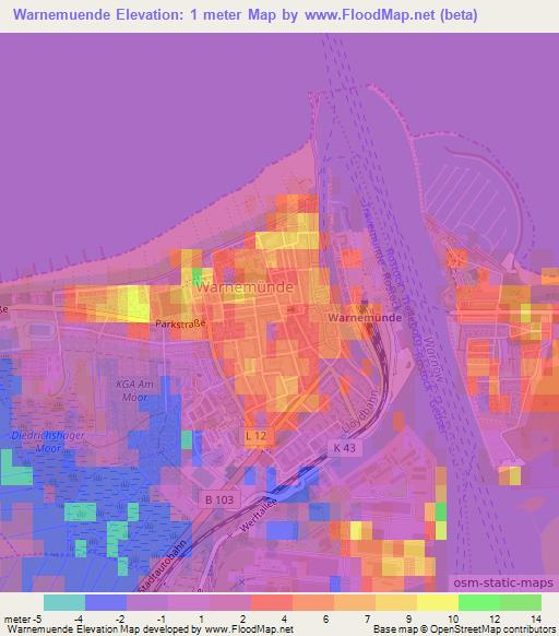 Warnemuende,Germany Elevation Map