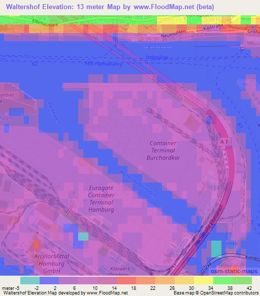 Waltershof,Germany Elevation Map