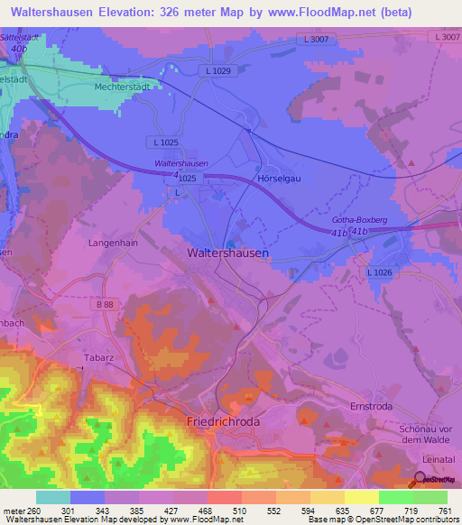 Waltershausen,Germany Elevation Map