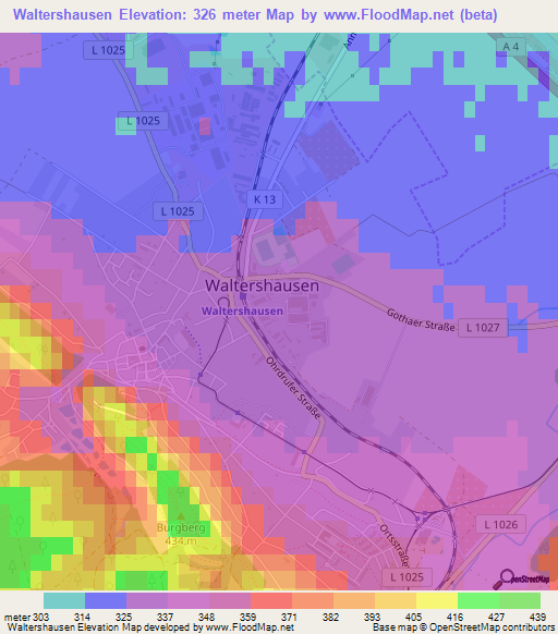 Waltershausen,Germany Elevation Map